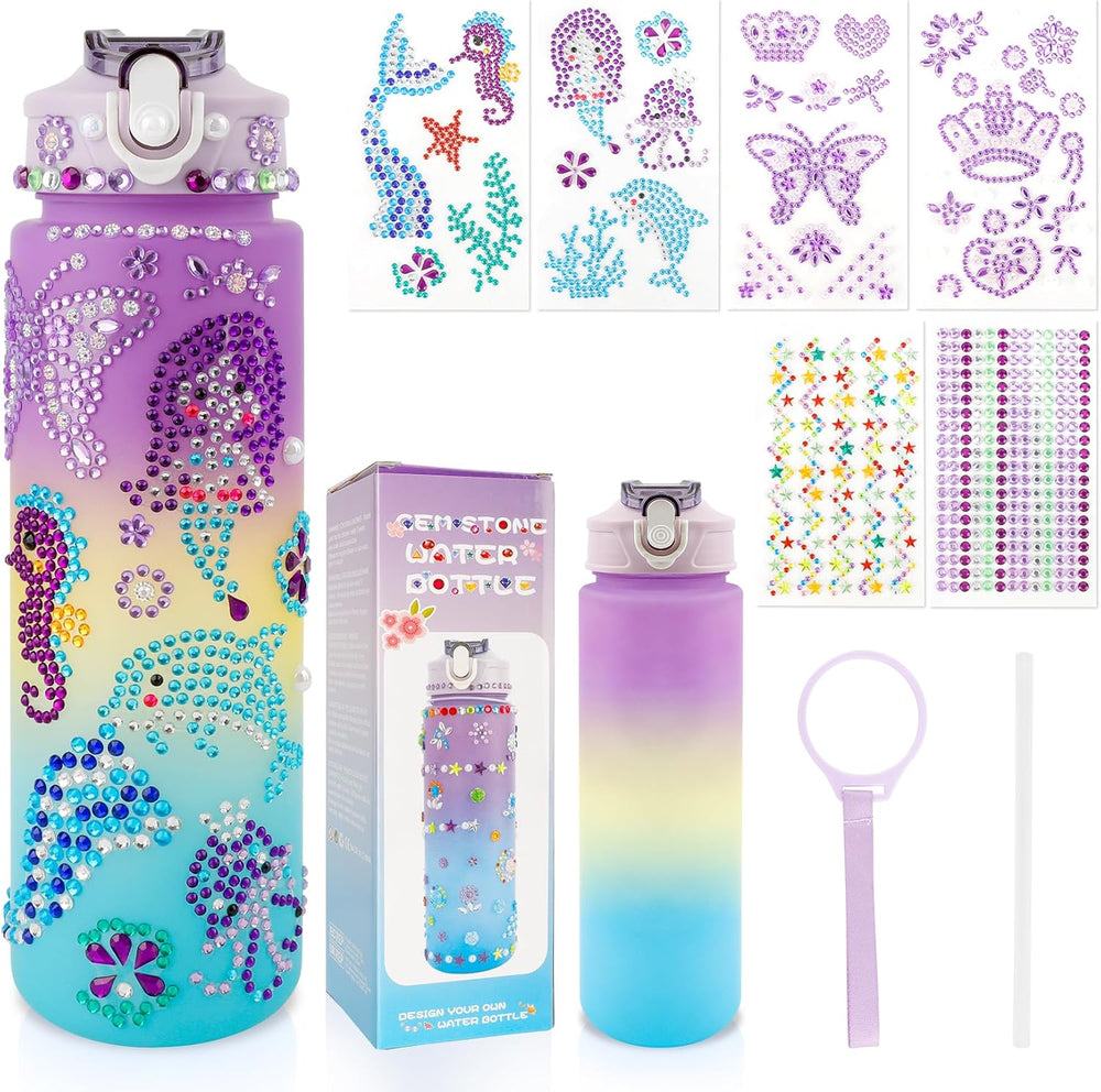 iRFKCIOW Decorate Your Own Water Bottle Kits for Girls, Christmas Gifts for Girls Age 4-12 Girl Water Bottle Fun Art Kits with Glitter Gems Stickers Arts and Crafts for DIY Water Bottle for Girl - J79