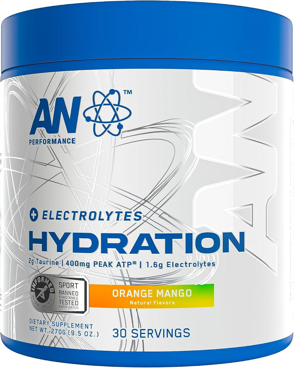 AN Performance Electrolyte Drink Mix | Zero Sugar Hydration Powder | Magnesium + Calcium + Potassium | Orange Mango | 30 Servings