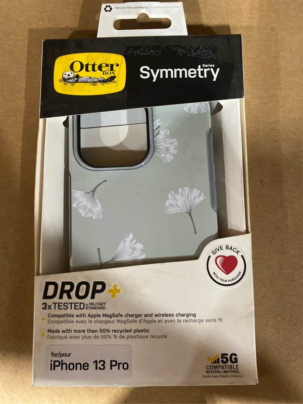 OtterBox iPhone 13 Pro Symmetry Series Case - Gingko Gray: Bump-Resistant Leaf Design - K1 - 1434