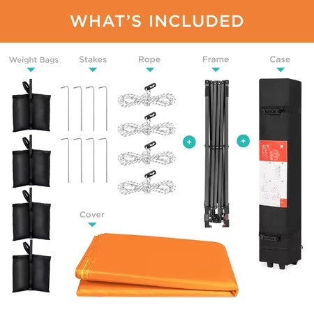 Best Choice Products 12x12ft Easy Setup Pop Up Canopy w/ 1-Button Setup, Wheeled Case, 4 Weight Bags - Orange - G7 - 224