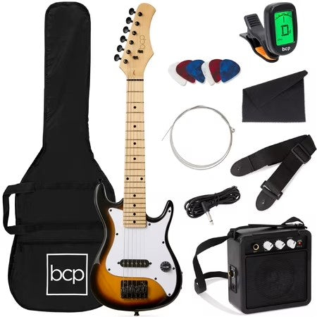 Best Choice Products 30in Kids Electric Guitar Beginner Starter Kit w/ 5W Amplifier, Strap, Case - Sunburst -J2-0356