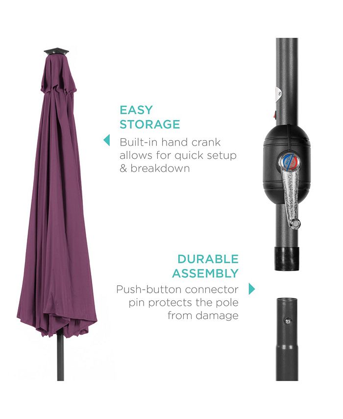 Best Choice Products 10ft Solar LED Lighted Patio Umbrella w/ Tilt Adjustment, UV-Resistant Fabric - Purple - 0 -J1-0328