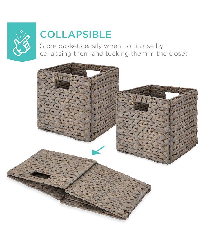 Best Choice Products 13x13in Hyacinth Storage Baskets, Set of 5 Multipurpose Collapsible Organizers - Gray 1218b