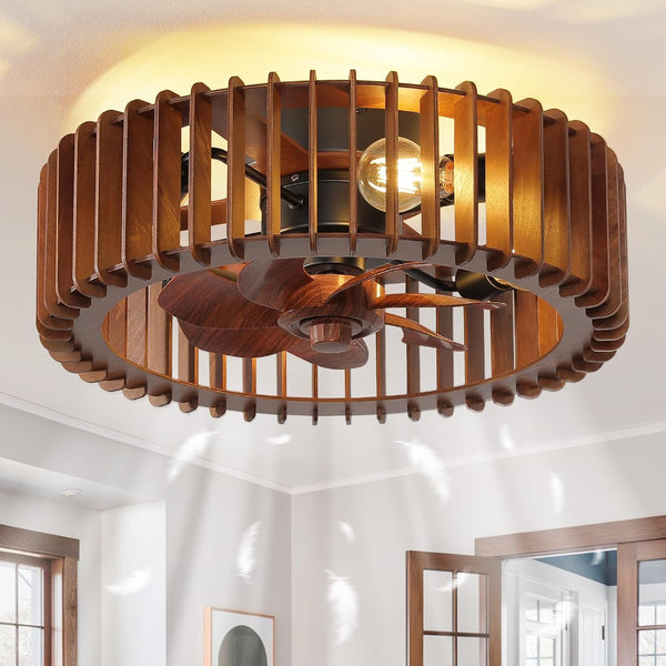 20" Flush‑Mount Caged Ceiling Fan w/ Light & Remote — G12