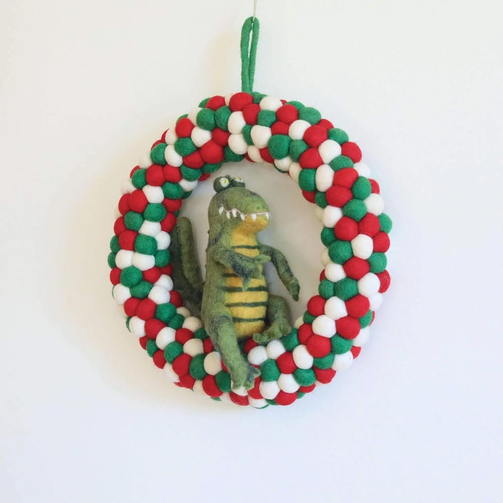 Handmade Felt Pompom Ball Christmas Wreath, Pompom Ball Holiday Door Decor, Fair Trade Handcrafted Pompom Ball Wreath for a Warm Christmas, Unique Boho Holiday Decoration - B3 - 1365