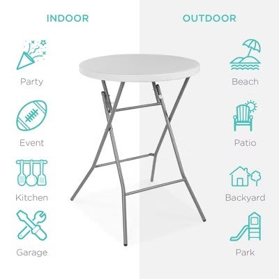 Best Choice Products 32in Bar Height Folding Table, Indoor Outdoor Accessory w/ Thick Table Top, 330lb Capacity - White - A6 - 464