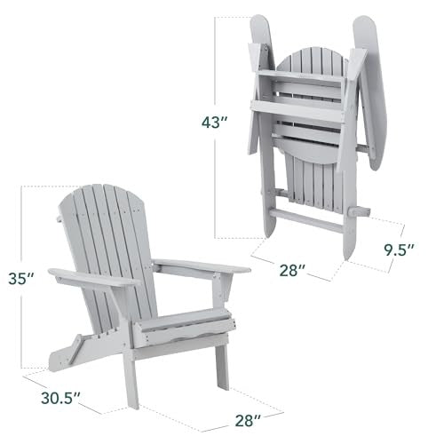 Folding Wooden Adirondack Chair, Accent Furniture W/ Natural Woodgrain - Slate Gray -B10-0588