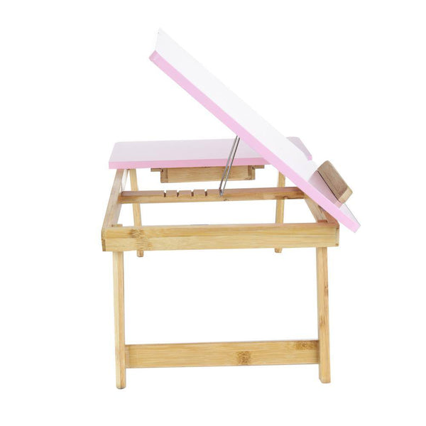 Eco-Friendly Adjustable Bamboo Laptop Bed Tray with Drawer, Pink - E11 - 239