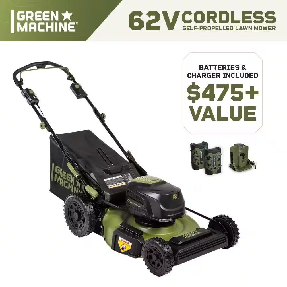 62V Brushless 22 in. Electric Cordless Battery Self- Propelled Lawn Mower with 2 4.0 Ah Batteries and Charger 523