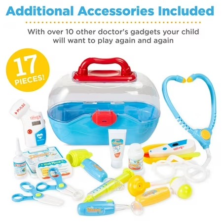 Best Choice Products Play Doctor Kit for Kids, Pretend Medical Station Set with Carrying Case, Mobile Cart - Blue - J5 - 422
