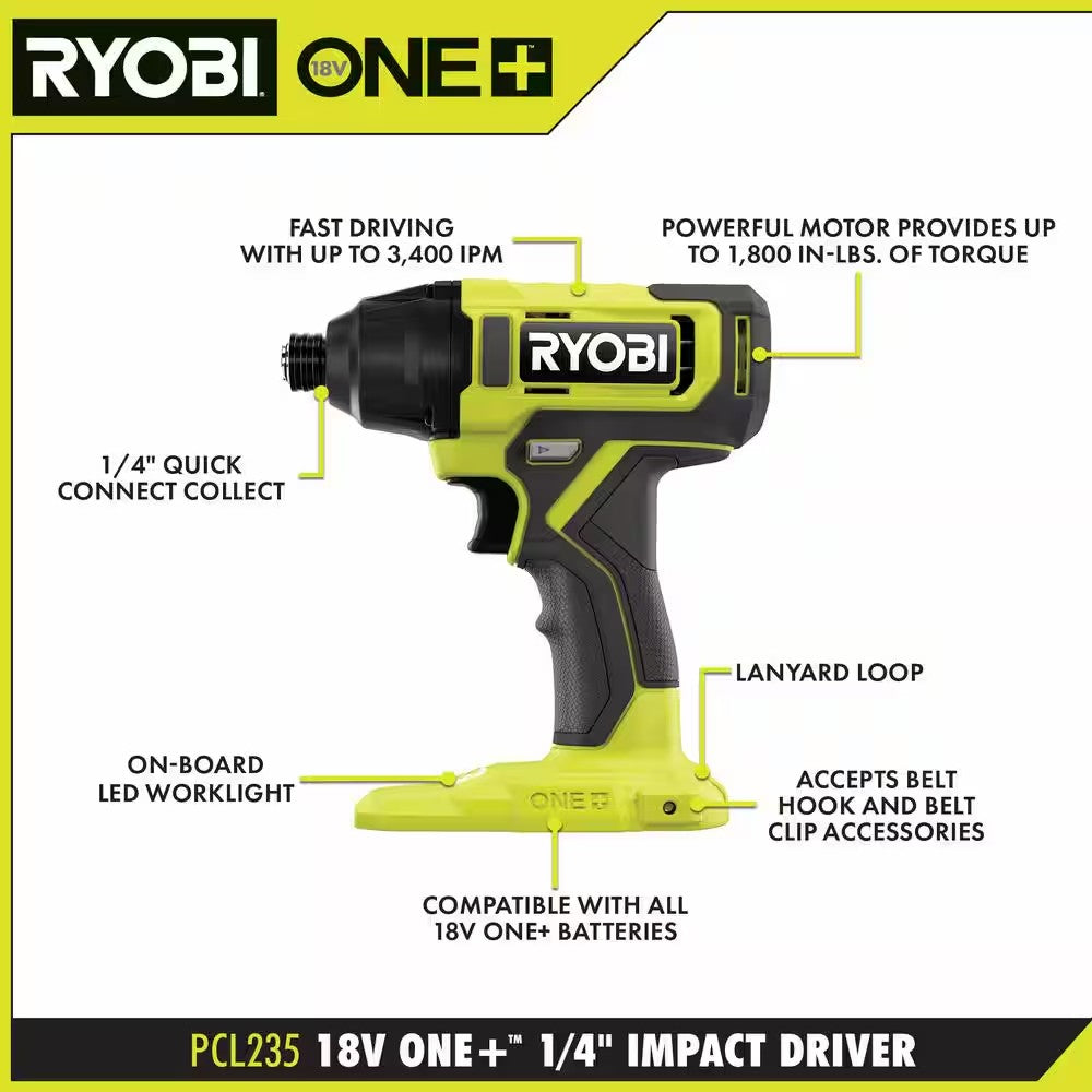 RYOBI ONE+ 18V Cordless 2-Tool Combo Kit with Drill/Driver, Impact Driver, (2) 1.5 Ah Batteries, and Charger 1682