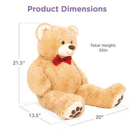 Best Choice Products 35in Giant Soft Plush Teddy Bear Stuffed Animal Toy w/ Bow Tie, Footprints - Brown -J4-0417