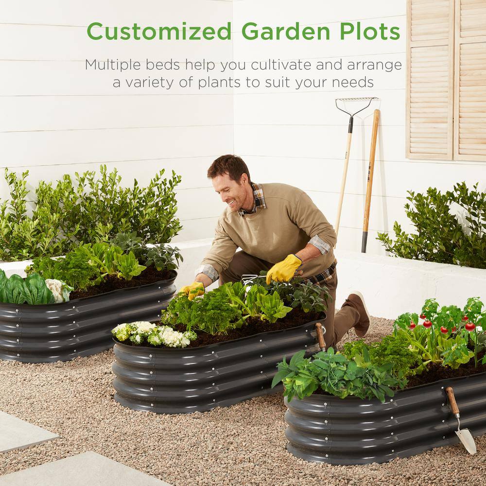 4 ft. x 2 ft. x 1 ft. Dark Gray Oval Steel Raised Garden Bed, Planter Box for Vegetables, Flowers, Herbs -J6-1573