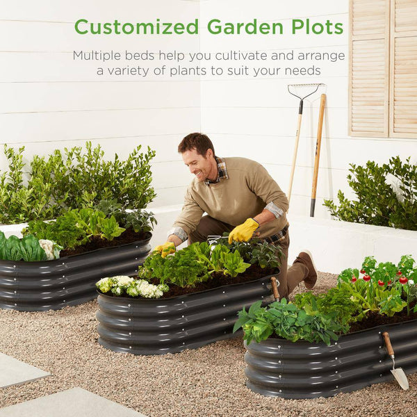 4 ft. x 2 ft. x 1 ft. Dark Gray Oval Steel Raised Garden Bed, Planter Box for Vegetables, Flowers, Herbs -J6-1573