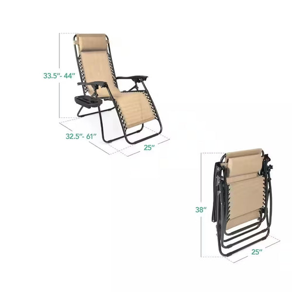 Sand Metal Zero Gravity Reclining Lawn Chair with Cup Holders (2-Pack) -M1-0002