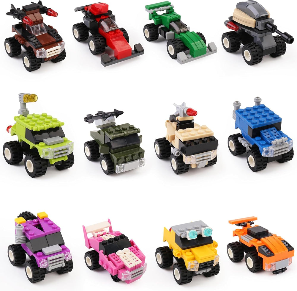 IAMGlobal 12 Mini Pull Back Cars Building Blocks Toy Set, Trucks Toy Vehicles Set Stem Toys, Party Supplies Gifts Party Favor for Kids, Goodie Bags, Birthday, Carnival Prizes 1359