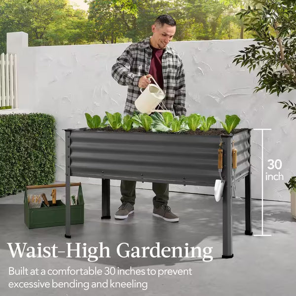 48 in. x 24 in. x 30 in. Charcoal Rectangle Galvanized Steel Raised Garden Bed Planter Box - E7 - 1022