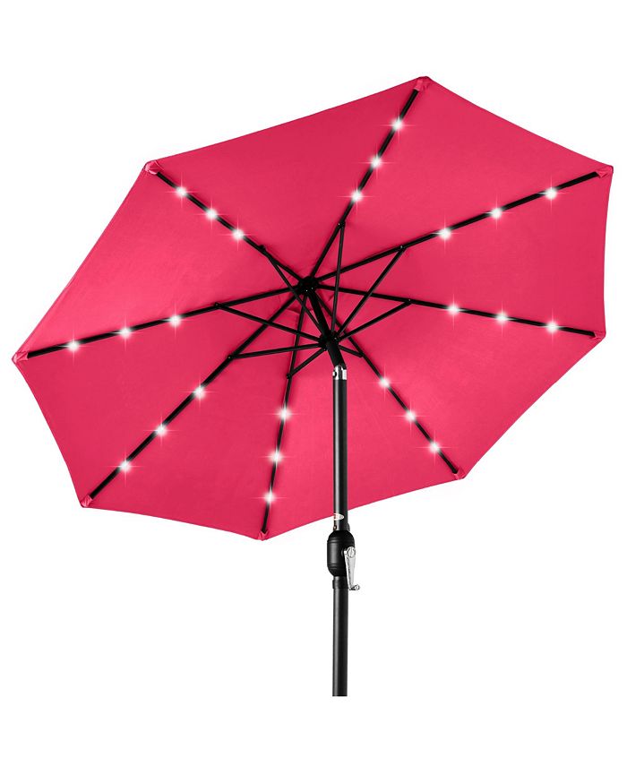 Best Choice Products 10ft Solar LED Lighted Patio Umbrella w/ Tilt Adjustment, UV-Resistant Fabric - Pink - K7 - 466