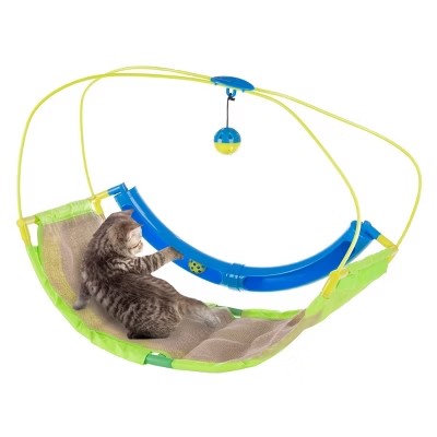 Interactive Cat Toy Rocking Activity Mat- Swing Playing Station with Sisal Scratching Area, Hanging Toy, Rolling Ball for Cats and Kittens by PETMAKER - K12 - 627