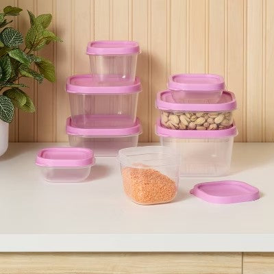 16pc (set of 8) Plastic Food Storage Container Set Pink - Room Essentials  1168b