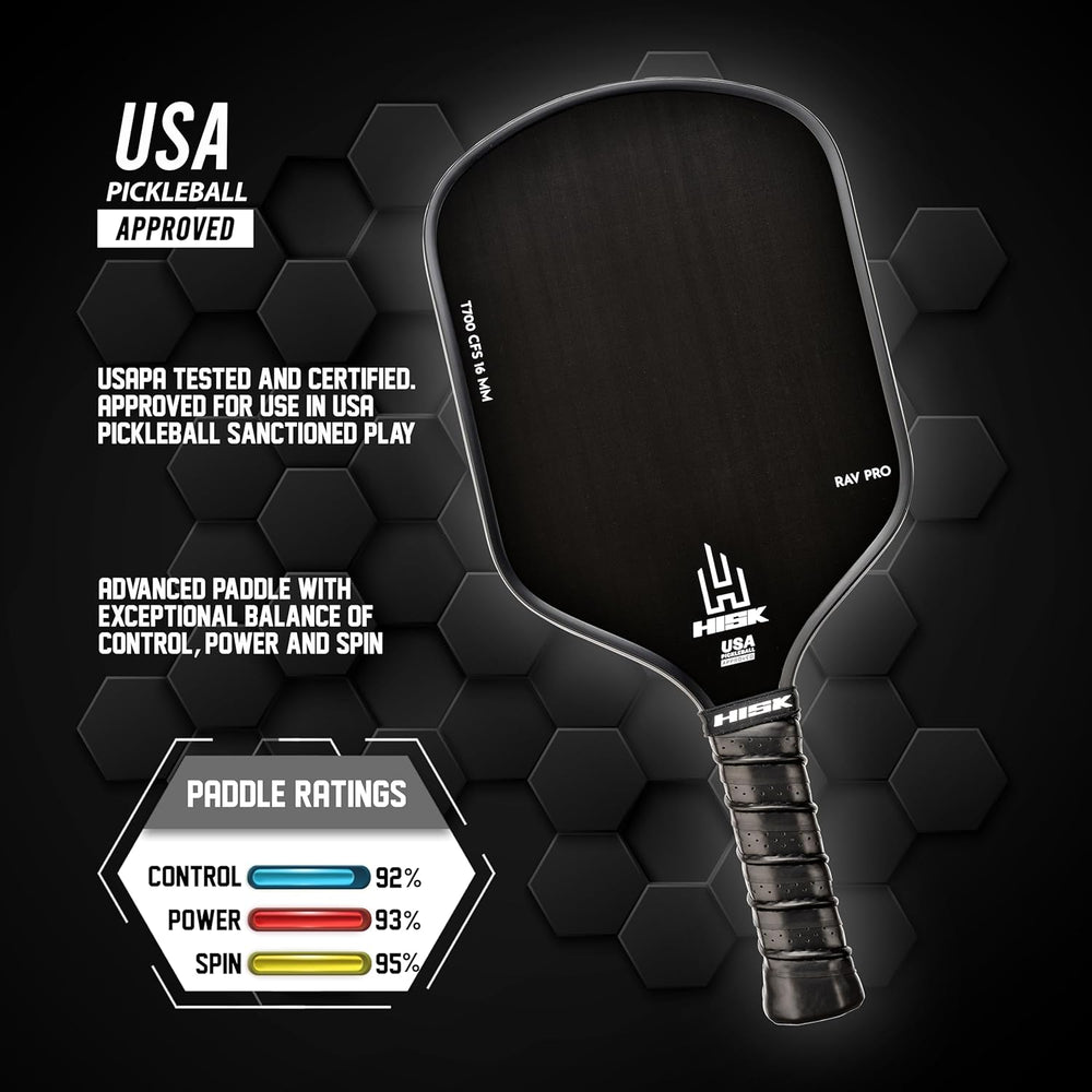 RAV PRO Pickleball Paddle - Ultimate HIGH END 16mm Japanese Toray T700 Raw Carbon Fiber CFS w/Excellent GRIT Roughness Texture, Aero Dynamic Curve, USAPA Approved, Non Slip Grip 1382