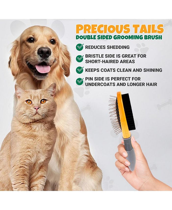 Precious Tails Dog Brush, Cat Brush, Pet Detangling Grooming Brush, Double Sided Soft Bristles Slicker Brush for Hair Removal of Pets - Green - S -F9-0118
