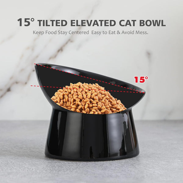 Raised Ceramic Cat Food Bowls   Tilted Elevated Anti-Vomit Cat Bowl   Whisker-Friendly Wide Shallow Feeding Dish   for Dry & Wet Food   Microwave & Dishwasher Safe -G7-0187
