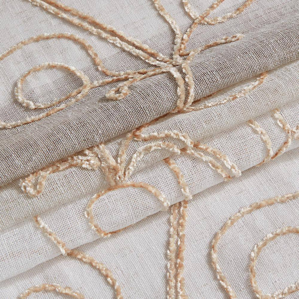 Silvia 76 in. W x 96 in. L Embroidered Sheer Floral Window Curtain in Linen -K9-0544