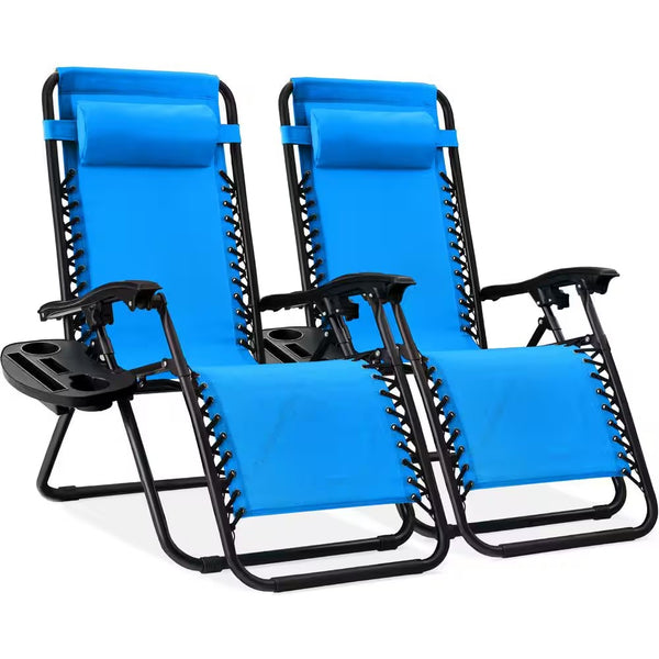 Light Blue Metal Zero Gravity Reclining Lawn Chair with Cup Holders (2-Pack) 699