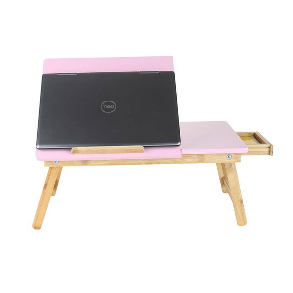 Eco-Friendly Adjustable Bamboo Laptop Bed Tray with Drawer, Pink - E11 - 239