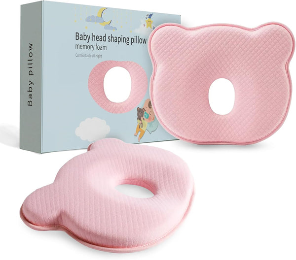 Soft and Breathable Baby Pillow with Memory Foam and Bear Design (Pink) - J39