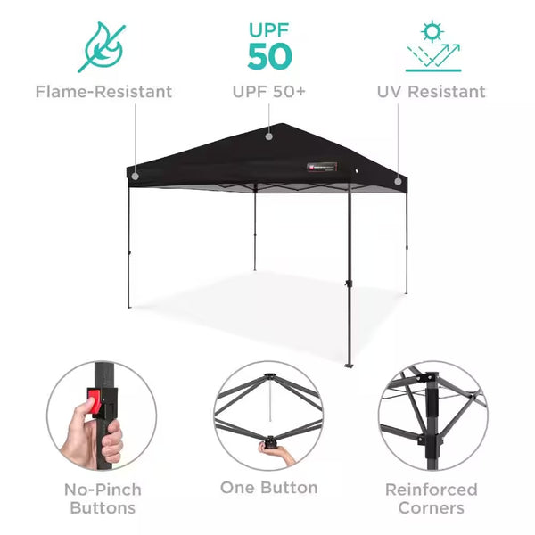 8 ft. X 8 ft. Black Pop Up Canopy with 1-Button Setup, Wheeled Case, 4-Weight Bags -M4-1555