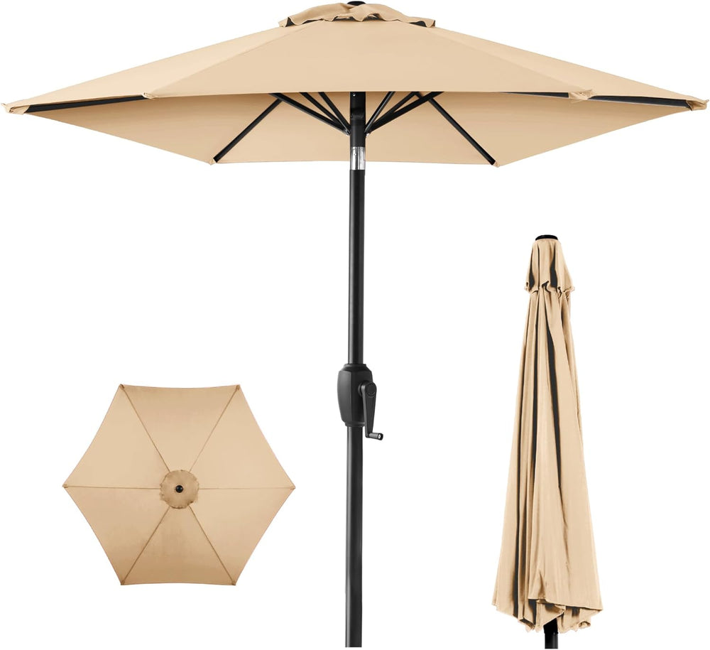 7.5ft Heavy-Duty Round Patio Umbrella w/ Tilt & Crank — Sand — H95