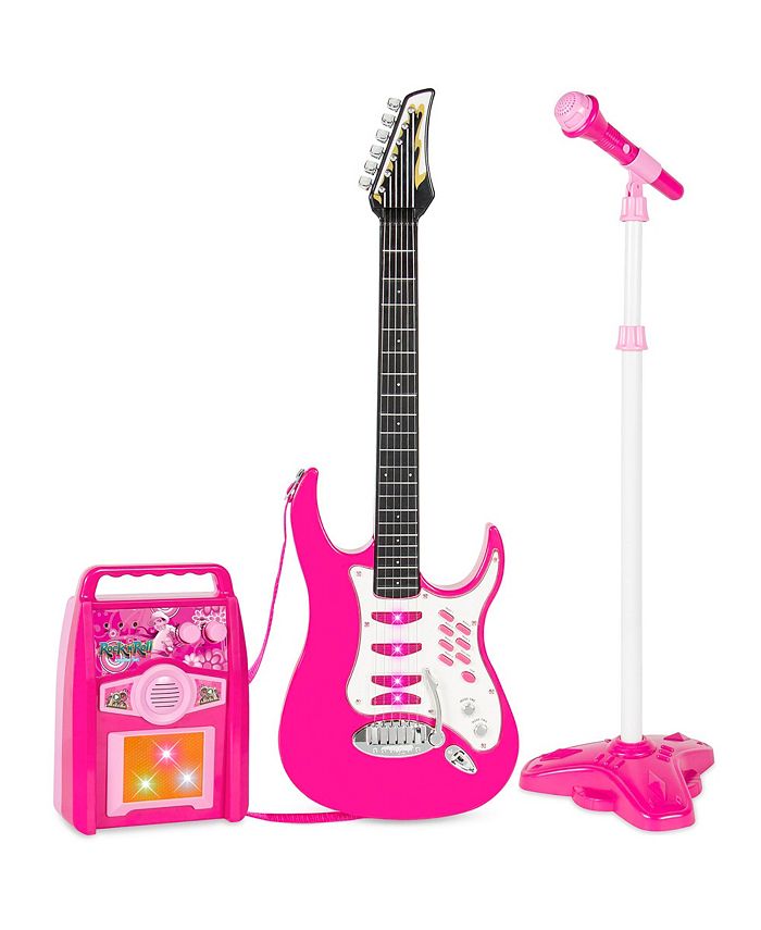 Kids Electric Musical Guitar Toy Play Set w/ 6 Demo Songs, Whammy Bar, Microphone, Amp, AUX - Pink - NO SIZE - 251