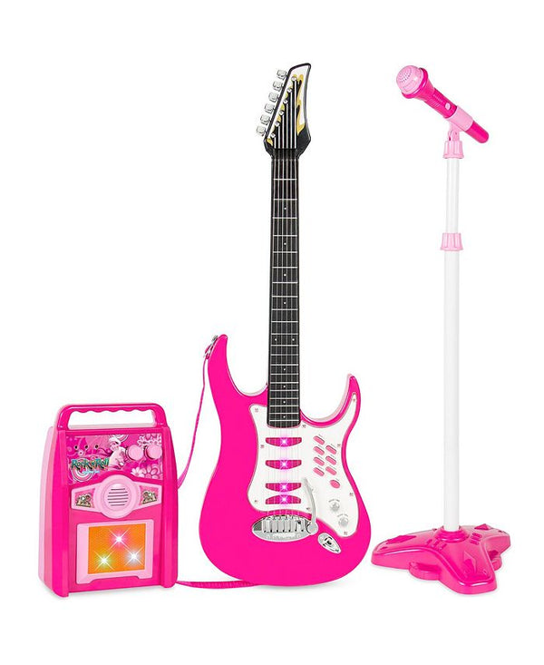 Kids Electric Musical Guitar Toy Play Set w/ 6 Demo Songs, Whammy Bar, Microphone, Amp, AUX - Pink - NO SIZE - 251