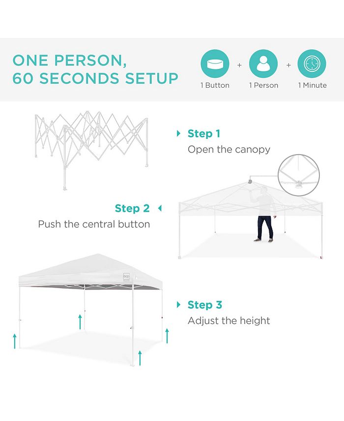 Best Choice Products 10x10ft Easy Setup Pop Up Canopy w/ 1-Button Setup, Wheeled Case, 4 Weight Bags - White - B3 - 451