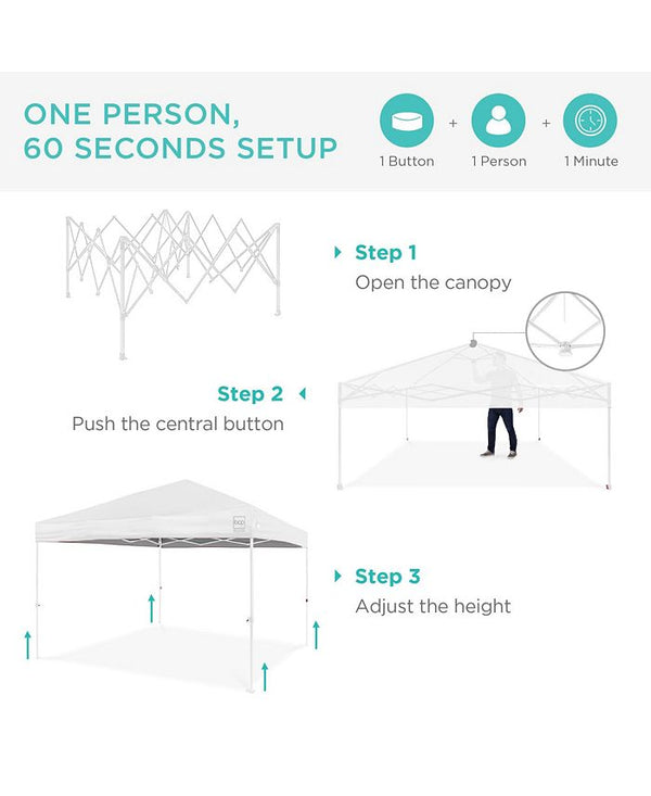 Best Choice Products 10x10ft Easy Setup Pop Up Canopy w/ 1-Button Setup, Wheeled Case, 4 Weight Bags - White - B3 - 451