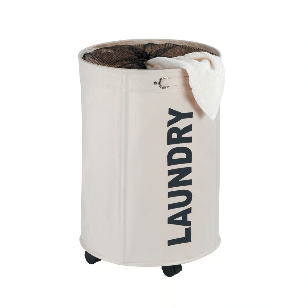 Wenko Rondo Beige Polyester Wheeled Laundry Basket - M4 - 708