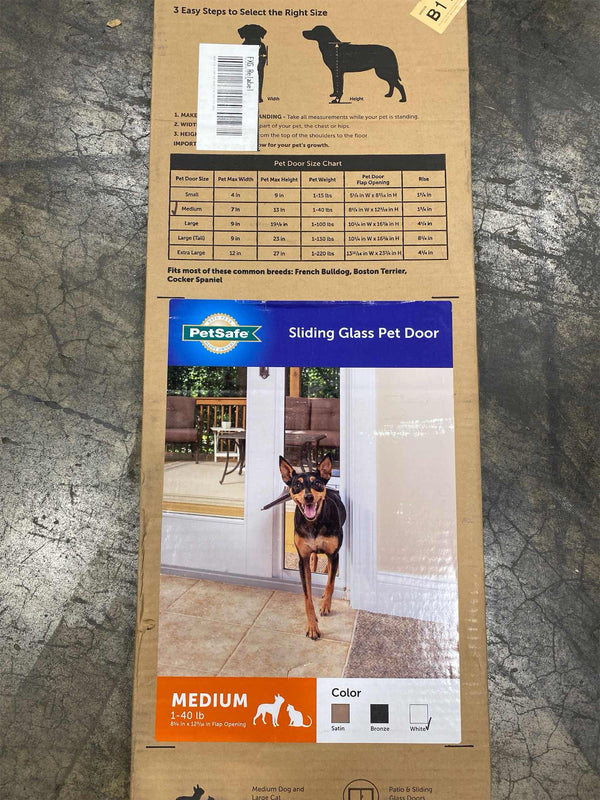 PetSafe Sliding Glass Pet Door - No-Cut DIY Install Doggy Door for Renters - Aluminum Frame - Adjustable Height 75 7/8" to 80 11/16" - Ideal for Medium Dogs Up to 40 lbs - White - E2 - 185