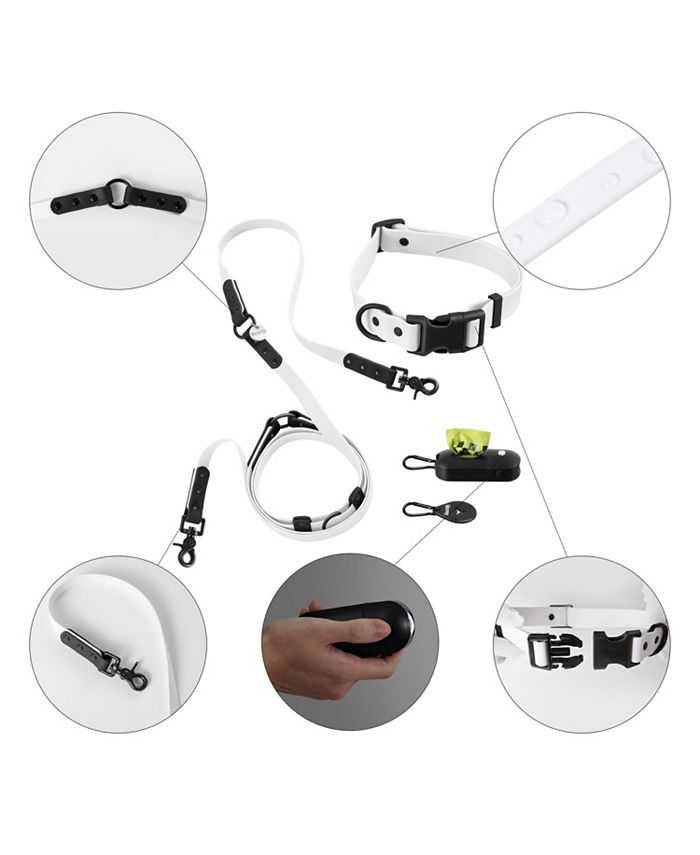 THE LICKER STORE, Luna 8FT Adjustable 6-in-1 Waterproof Hands-Free Leash and Collar with LED Flashlight, Bag Dispenser, and Poop Bag Holder - Multi - Large -J12-0633