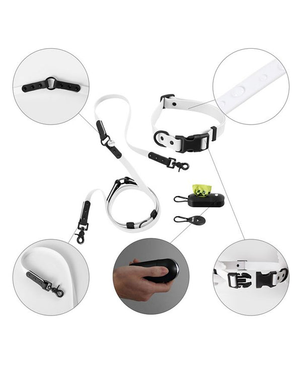 THE LICKER STORE, Luna 8FT Adjustable 6-in-1 Waterproof Hands-Free Leash and Collar with LED Flashlight, Bag Dispenser, and Poop Bag Holder - Multi - Large -J12-0633