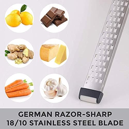 Mueller Ultra Bi-Directional Citrus Zester & Cheese Grater   Parmesan Cheese Lemon, Ginger, Garlic, Nutmeg, Chocolate, Vegetables, Fruits   18/10 Razor-Sharp Stainless Steel Blade Wide Dishwasher Safe - B11 - 590