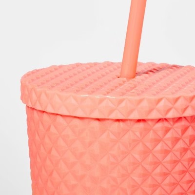 23oz Double Wall Texture Diamond Tumbler with Straw Pink/Green - Sun Squad  - F10 - 1911