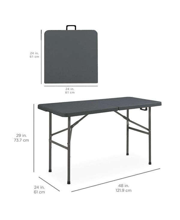 Best Choice Products 4ft Plastic Folding Table, Indoor Outdoor Heavy Duty Portable w/ Handle, Lock for Picnic - Gray - H3 - 1004