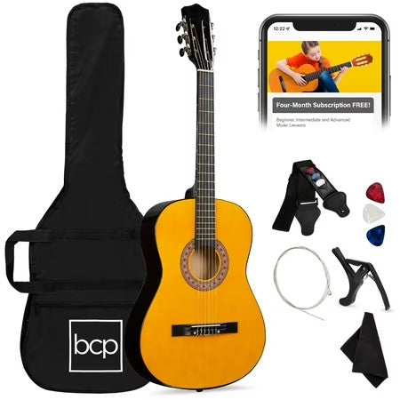 Best Choice Products 38in Beginner Acoustic Guitar Starter Kit w/ Gig Bag, Strap, Extra Strings - Natural - E7 - 1029
