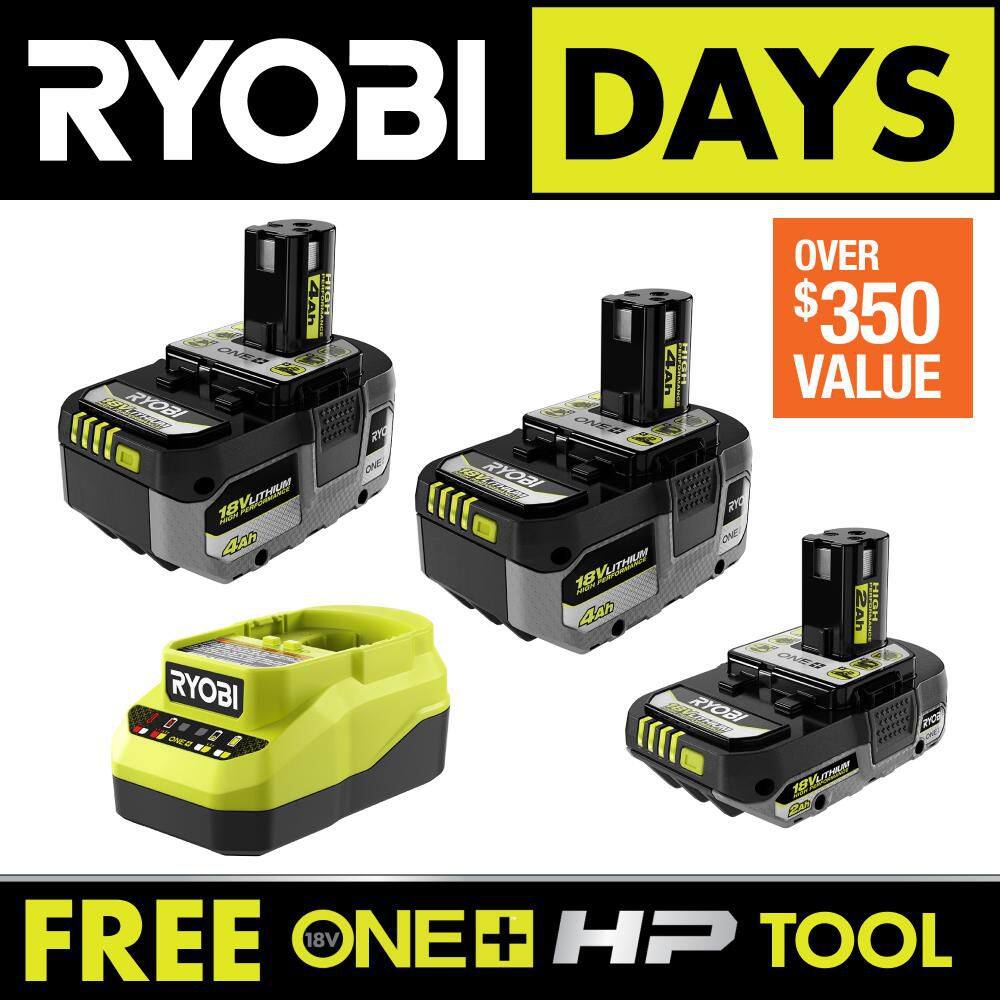RYOBI ONE+ 18V Lithium-Ion HIGH PERFORMANCE Starter Kit with 2.0 Ah Battery, (2) 4.0 Ah Batteries, and Charger - 359
