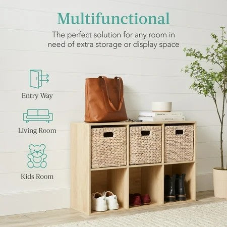 Best Choice Products 6-Cube Bookshelf, 11in Display Storage System, Organizer w/ Removable Back Panels - Light Oak 1258b