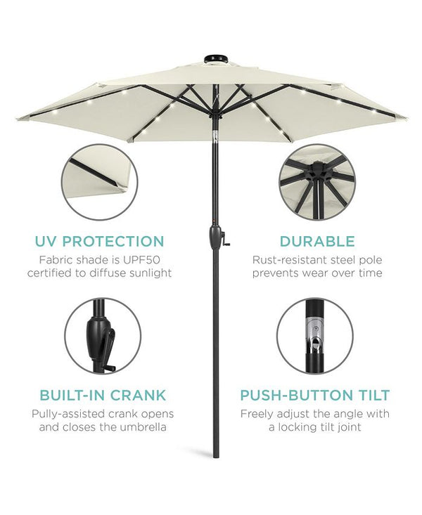 Best Choice Products 7.5ft Outdoor Solar Patio Umbrella for Deck, Pool w/ Tilt, Crank, LED Lights - Ivory/Cream - No Size - E8 - 1040