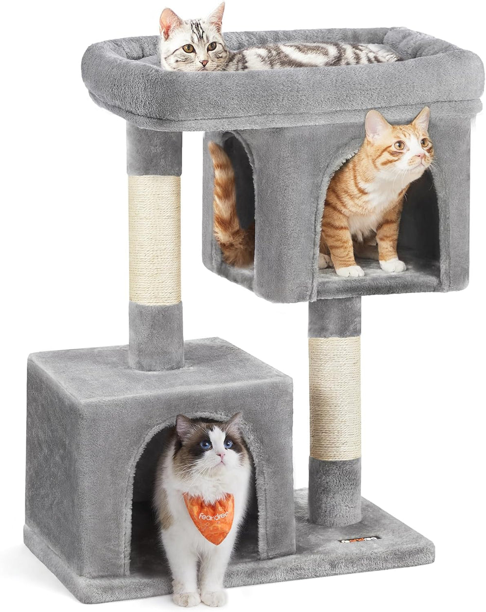 Feandrea Cat Tree, 33.1-Inch Cat Tower, Plush Condo for Large Cats up to 16 lb, Large Perch, 2 Caves, Scratching Post, Gray - M4 - 631