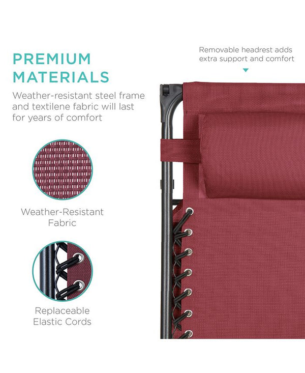 Best Choice Products Folding Zero Gravity Recliner Patio Lounge Chair w/ Canopy Shade, Headrest, Tray - Red -M2-0379